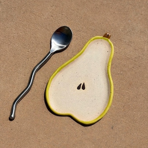Ceramic Pear Spoon Rest Green Gold Trinket Dish Handmade Unique Kitchen Gift