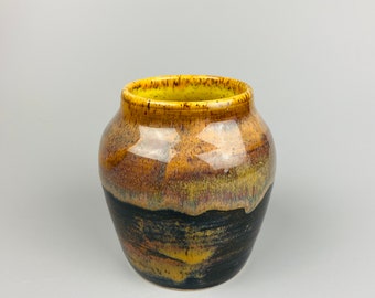 Handmade Ceramic Vase Bud Vase Pottery Colorful USA made woman owned unique gift brown yellow tigers eye rainbow tiny vase pot flowers