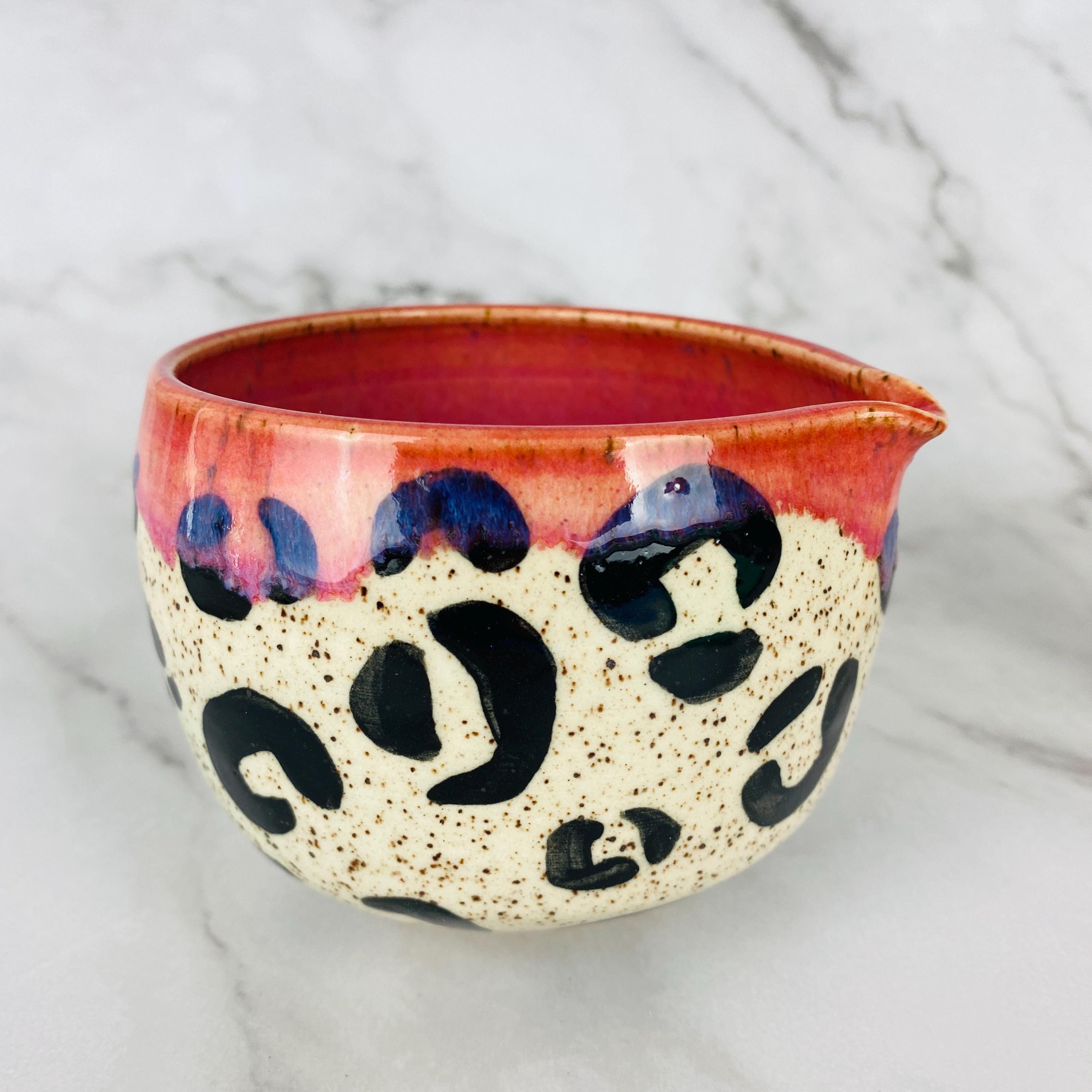 Handmade Cheetah Matcha Bowl Chawan Hot Pink Leopard Print