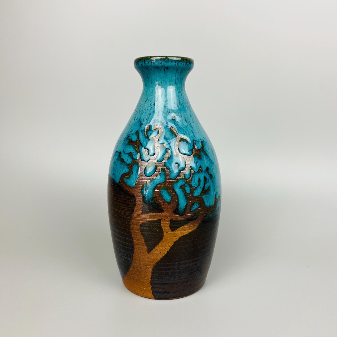Ceramic Large Vase Blue Stoneware Tree of Life Handmade Pottery 8” - Etsy