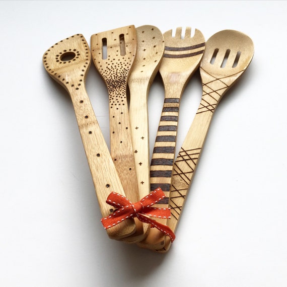 Items similar to Wood Burned Kitchen Utensil Set on Etsy