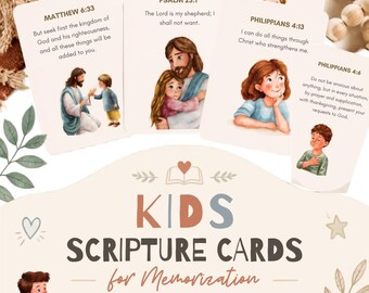 Kids Scripture Cards for Memorization | Bible Verse Cards for Children | Christian Homeschool Printable | Sunday School Bible Cards