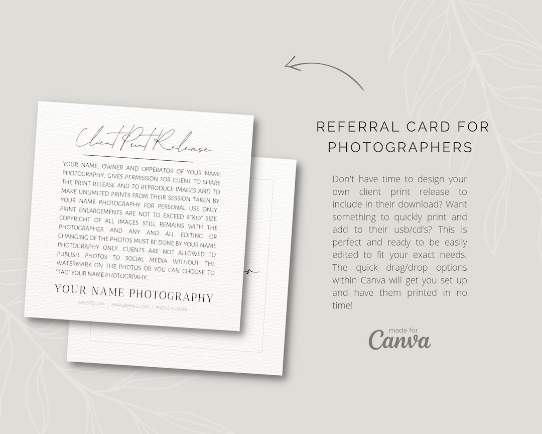 Canva Client Print Release Postcard Templates for Photographers ...