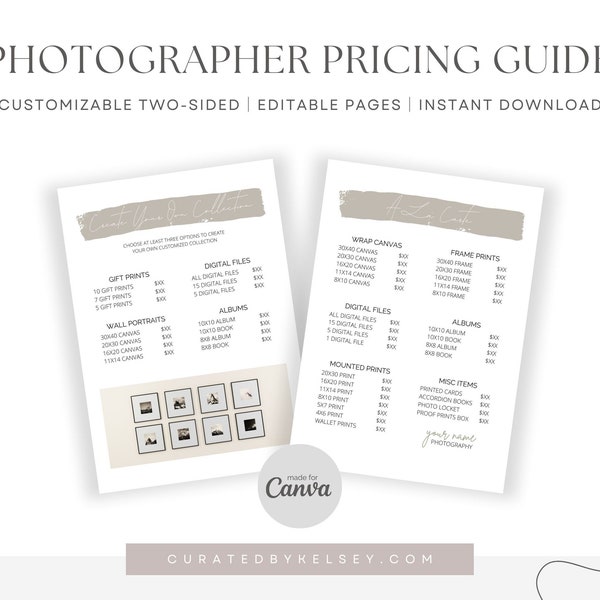 Canva Photography Price Guide | Canva Templates for Senior & Family Photographers | Photography Marketing Product Guide
