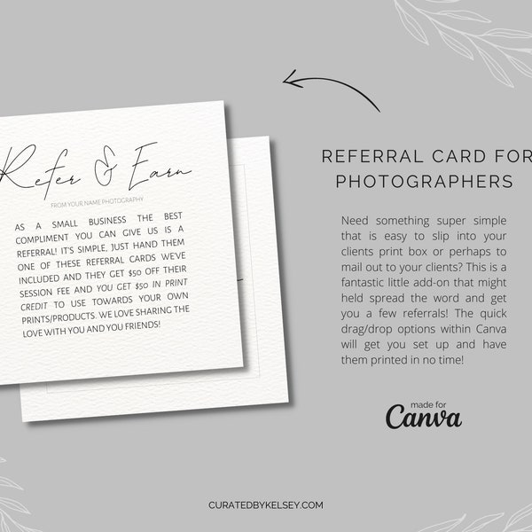 Canva Photography Referral Card | Canva Templates for Senior & Family Photographers | Canva Senior Photographer Referral Postcard