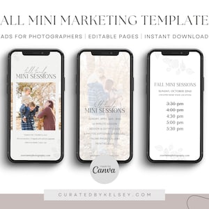 Plantillas de historias de Instagram para fotografía y marketing de fotógrafos familiares Minisesión de otoño para Canva