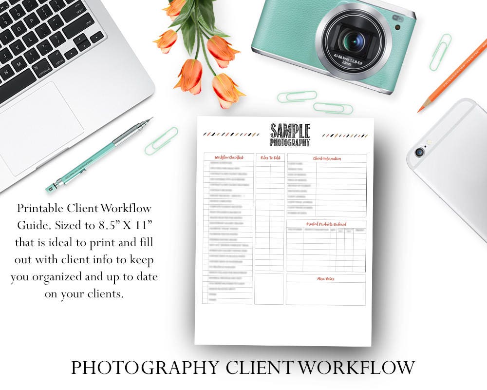 Photographer Client Workflow Sheet / Photography Organization | Etsy