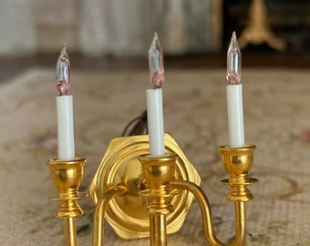 Doll House Miniature Six Real Wax Christmas Green Candles by Clare-Bell Brass