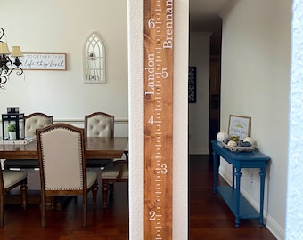 Personalized Wood Growth Chart Ruler: Two Kids Measuring Board