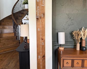 Personalized Wood Growth Chart Ruler: Two Kids Measuring Board