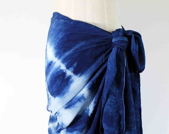 Cover-up, Sarong, Scarf, Indigo, Tie Dye, Shibori, Blue, Boho, Wrap, Hand dyed, Beachy, Coastal, Poolside, Sunbathing, Swimsuit, Summer