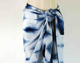 Large Cover-up, Sarong, Scarf, Indigo, Tie Dye, Shibori, Blue, Boho, Wrap, Hand dyed, Beachy, Coastal, Poolside, Sunbathing, Swimsuit