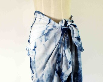 Shibori, Sarong, Wrap, Coverp up, Scarf, Indigo, Blue, Hand dyed, Beachwear, Swimsuit, Sunbathing