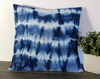 16" Pillow Cover, Hand dyed Japanese Shibori, Indigo, Decorative Pillow, Throw, Accent Pillow Cover, Tie Dye, Pillow Case, Pillow Sham