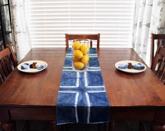 Table Runner, Indigo, Tie Dye, Linen, Hand Dyed, Dining Table, Boho Table, Shibori, Farmhouse, Housewarming, Entry table, Boho decor