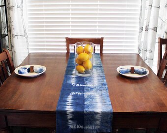 Table Runner, Indigo, Shibori, Linen, Tapestry, Hand Dyed, Boho, Dining Table, Boho Table, Farmhouse, Housewarming, Entry table, Boho