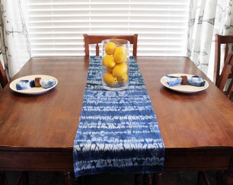 Indigo, Shibori, Linen, Table Runner, Hand Dyed, Boho, Dining Table, Boho Table, Picnic, Farmhouse, Housewarming, Entry table, Boho decor