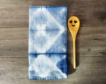 Shibori, Flour Sack Towel, Hand dyed, Indigo, Rustic decor, Kitchen gift, Hand towel, tea towel, Boho decor, Kitchen towel, Absorbent,