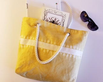 Yellow Shibori, Hand dyed Tote, Shoulder Bag, Beach bag, Market Bag, Carry All, Fashion tote, Shibori Handbag, Tie Dye Tote, Denim Tote