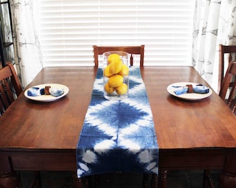 Indigo, Shibori, Linen, Table Runner, Hand Dyed, Boho, Dining Table, Boho Table, Picnic, Farmhouse, Housewarming, Entry table, Boho decor