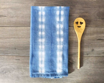 Kitchen Towel, Hand dyed, Shibori, Indigo, Flour sack towel, Tie Dye, Boho decor, Kitchen gift, Tea Towel, Blue Towel, Bakers Towel