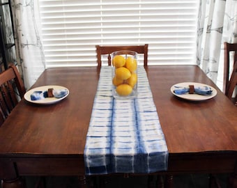 Linen Table Runner, Shibori, Indigo, Hand Dyed, Boho, Tie Dye, Rustic, Farmhouse, Table Linens, Housewarming, Boho Table, Dining, Runner