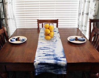 Linen Table Runner, Shibori, Indigo, Hand Dyed, Boho, Tie Dye, Rustic, Farmhouse, Table Linens, Housewarming, Boho Table, Dining, Runner