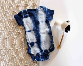 0-3 mo, Newborn Romper, Boho Baby, Shibori Indigo Romper, Hand dyed, Baby Romper, Blue Romper, Tie dye baby, Unisex baby gift, Baby Fashion