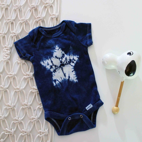 0-3 mo, Newborn Romper, Boho Baby, Shibori Indigo Romper, Hand dyed, Baby Romper, Blue Romper, Tie dye baby, Unisex baby gift, Baby Fashion