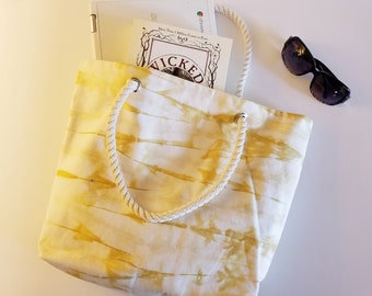 Yellow Shibori, Shoulder Bag, Tote Bag, Lined Tote, Hand dyed Purse, Yellow Purse, Casual Bag, Market Bag, Carry all, Beach bag, Pool side,