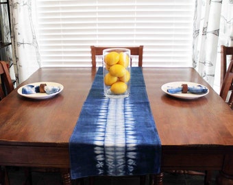 Linen Table Runner, Shibori, Indigo, Hand Dyed, Boho, Tie Dye, Rustic, Farmhouse, Table Linens, Housewarming, Boho Table, Dining, Runner