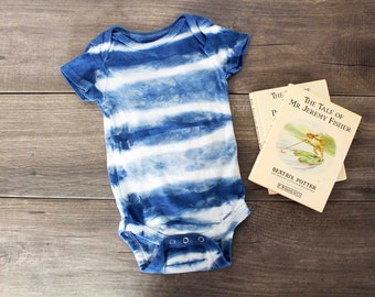 3-6 mo, Boho Baby Romper, Indigo Romper, One Piece Romper, Shibori Baby, Unisex baby, Tie Dye Romper, Short Sleeves, Baby Fashion, Baby Gift