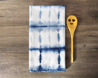 Hand dyed, Flour Sack Towel, Shibori, Natural Indigo, Chef's towel, Bakers Towel, Kitchen decor, Bohemian decor, Kitchen gift,