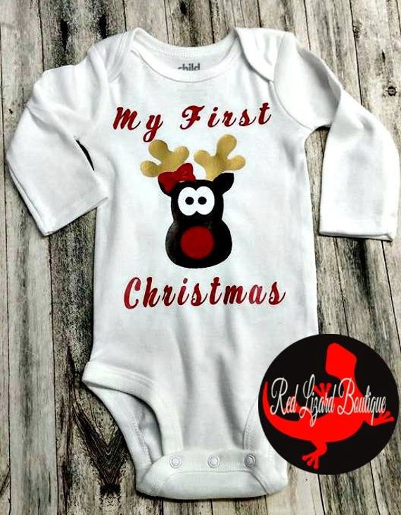 Baby's First Christmas Reindeer Onesie | Etsy