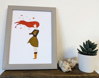 Autumn Red Head - A5 hand drawn digital print