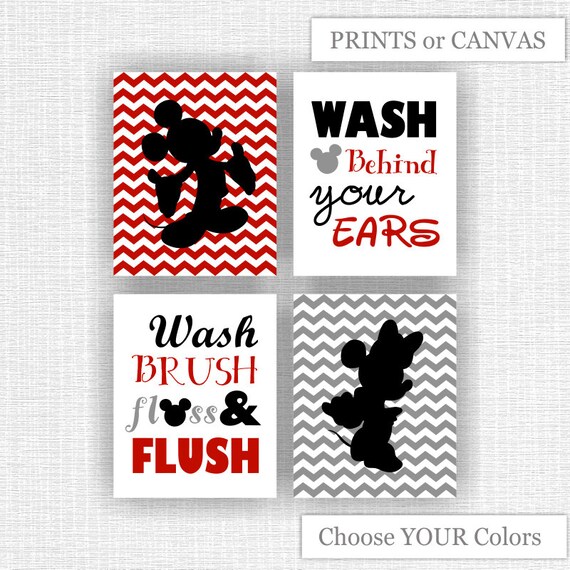 Canvas Or Prints Red Gray Black Mickey Mouse And Minnie Mouse Etsy