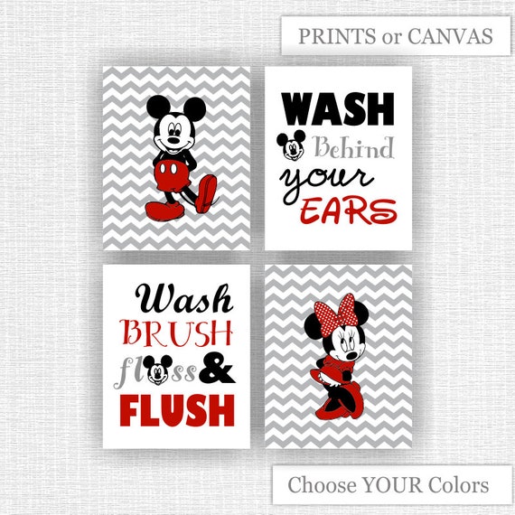 Canvas Or Prints Red Gray Black Mickey Mouse And Minnie Mouse Etsy