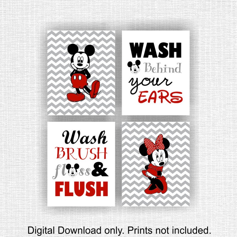 Wash brush floss flush Mickey Mouse and Minnie Mouse bathroom Etsy
