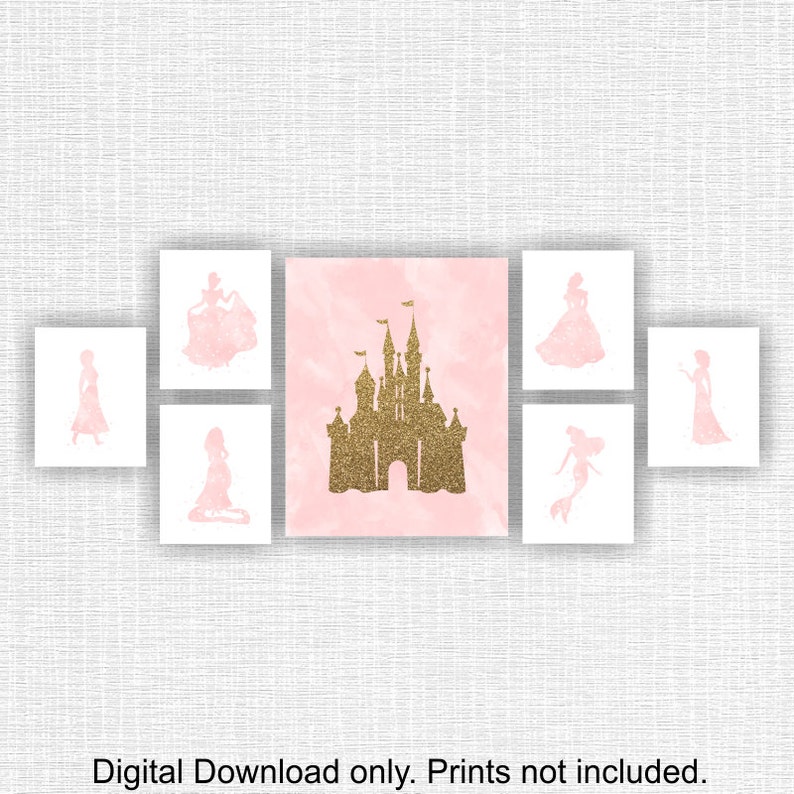 INSTANT DOWNLOAD Disney Wall decor Castle gold glitter and Etsy