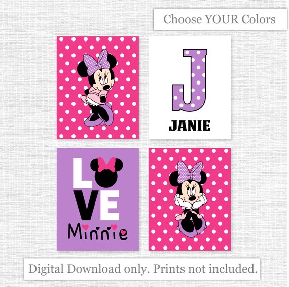 Minnie Mouse Room Wall Art Minnie Mouse Room Decor Love Monogram Initials Name Art Nursery Printable Set Of 4 8x10 Instant Download