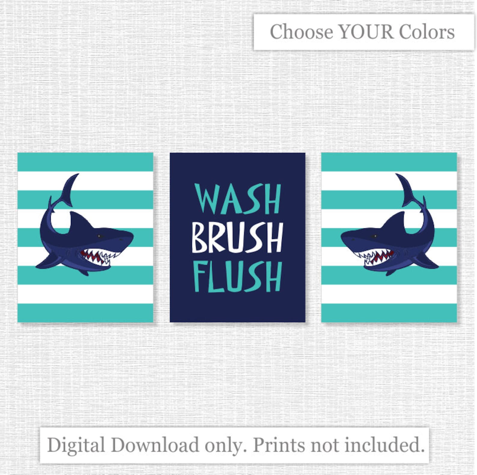 INSTANT DOWNLOAD Shark Bathroom Wall art Decor Wash Brush Etsy