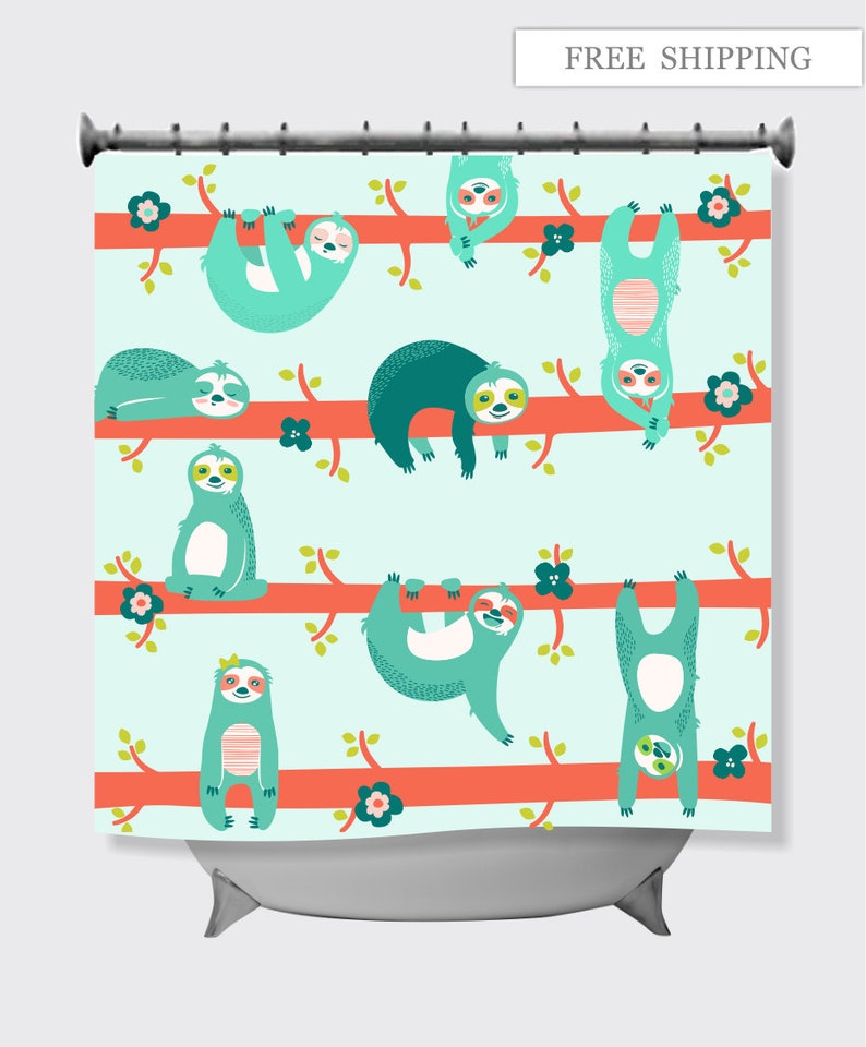 Shower Curtain Sloth Boy Girl Bathroom Sloth Bathroom Girl Etsy