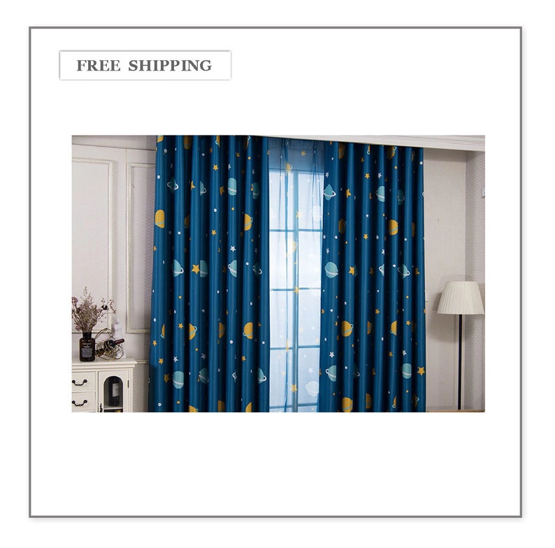 CURTAIN PANEL Fabric Navy space planet theme Children Blackout curtains for room bedroom kids boys custom made