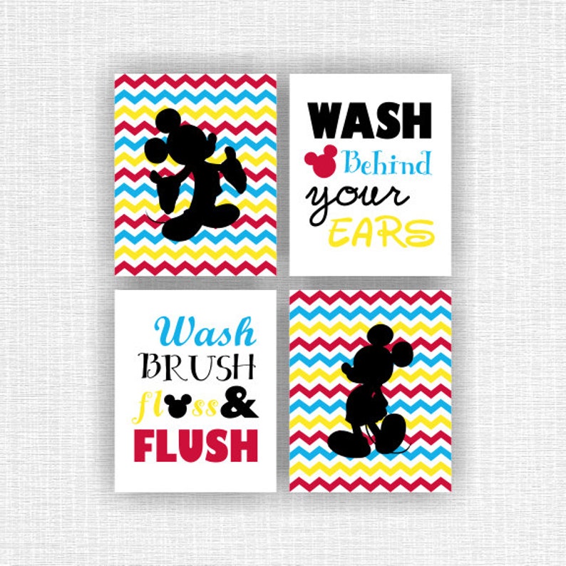 INSTANT DOWNLOAD Mickey Mouse bathroom Printable Wall Art Etsy