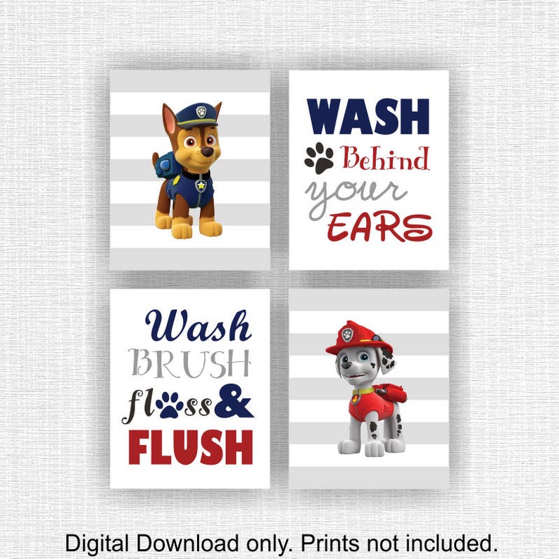 INSTANT DOWNLOAD Paw Patrol Bathroom Wall Decor Wash Brush Etsy