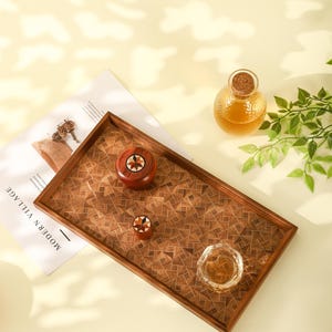 Handmade Black Walnut Wooden Tea Tray Diamond pattern Japanese Yosegi Zaiku Maqrquetry Style/Serving Tray/Gongfu tea trays