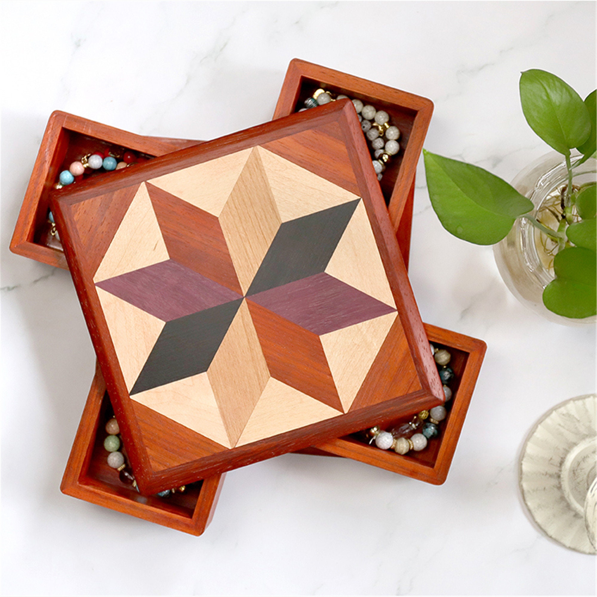 Japanese yosegi zaiku maqrquetry wooden jewellery box/Rotating box/puzzle box/wooden box, used for sale  