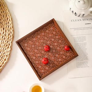 Handmade Black Walnut Wooden Tea Tray cherry blossom pattern Japanese Yosegi Zaiku Maqrquetry Style/Serving Tray/Gongfu tea trays