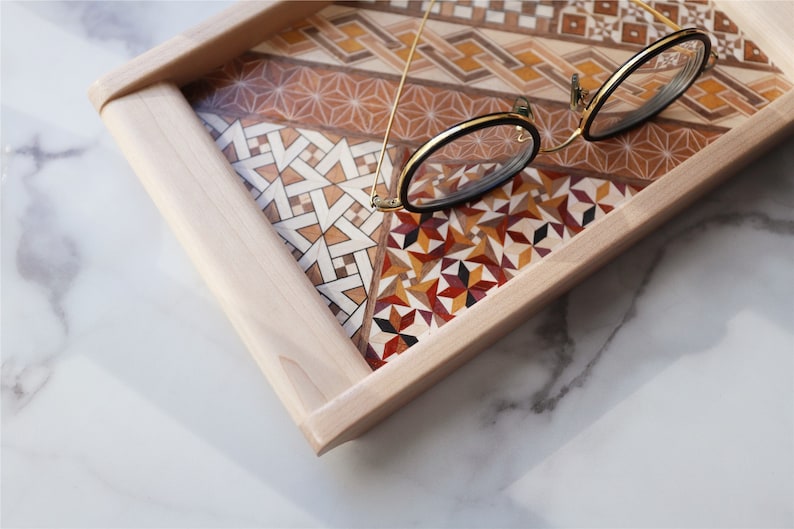 Handmade Rock Maple Wooden Tea Tray Classic Yosegi Pattern Japanese Yosegi Zaiku Maqrquetry Style/Serving Tray/Gongfu tea trays image 3