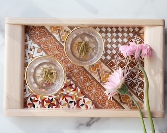 Handmade Rock Maple Wooden Tea Tray Classic Yosegi Pattern Japanese Yosegi Zaiku Maqrquetry Style/Serving Tray/Gongfu tea trays